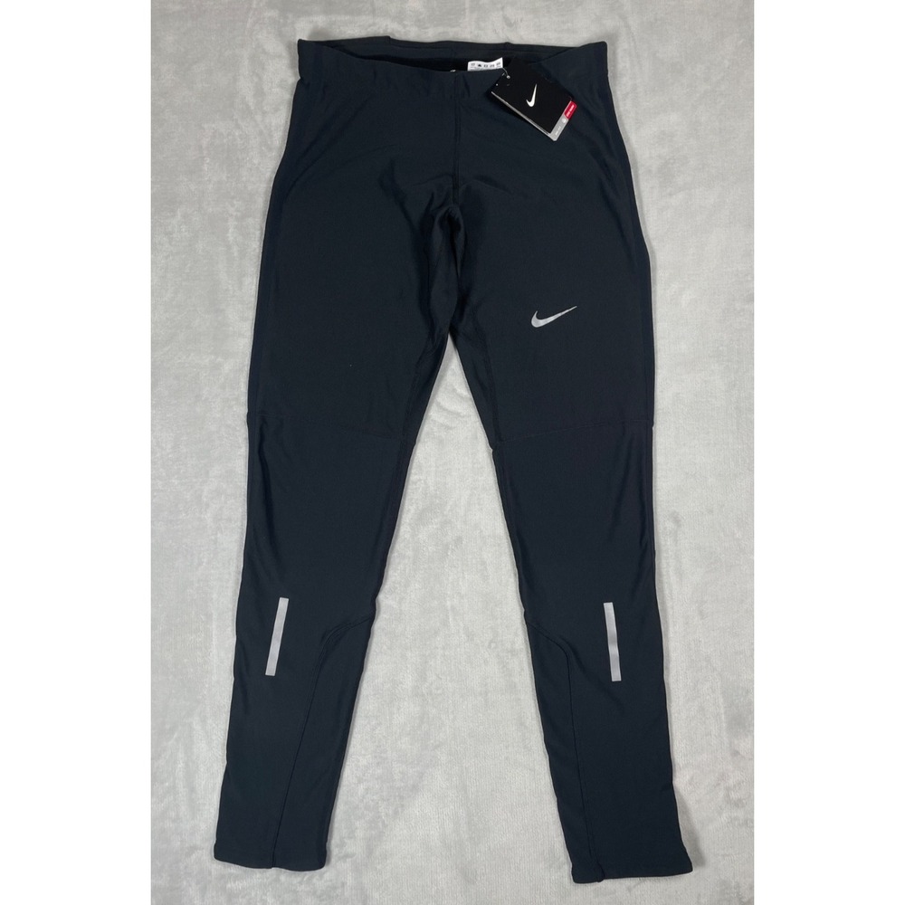 Nike Dri-FIT Running Tights Mens Large Black Reflective Zip NWT